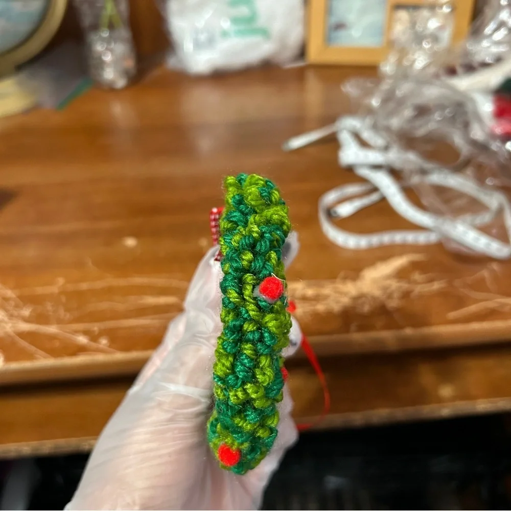 Red And Green Fuzzy Fluffy Wreath Ornament - “Star”